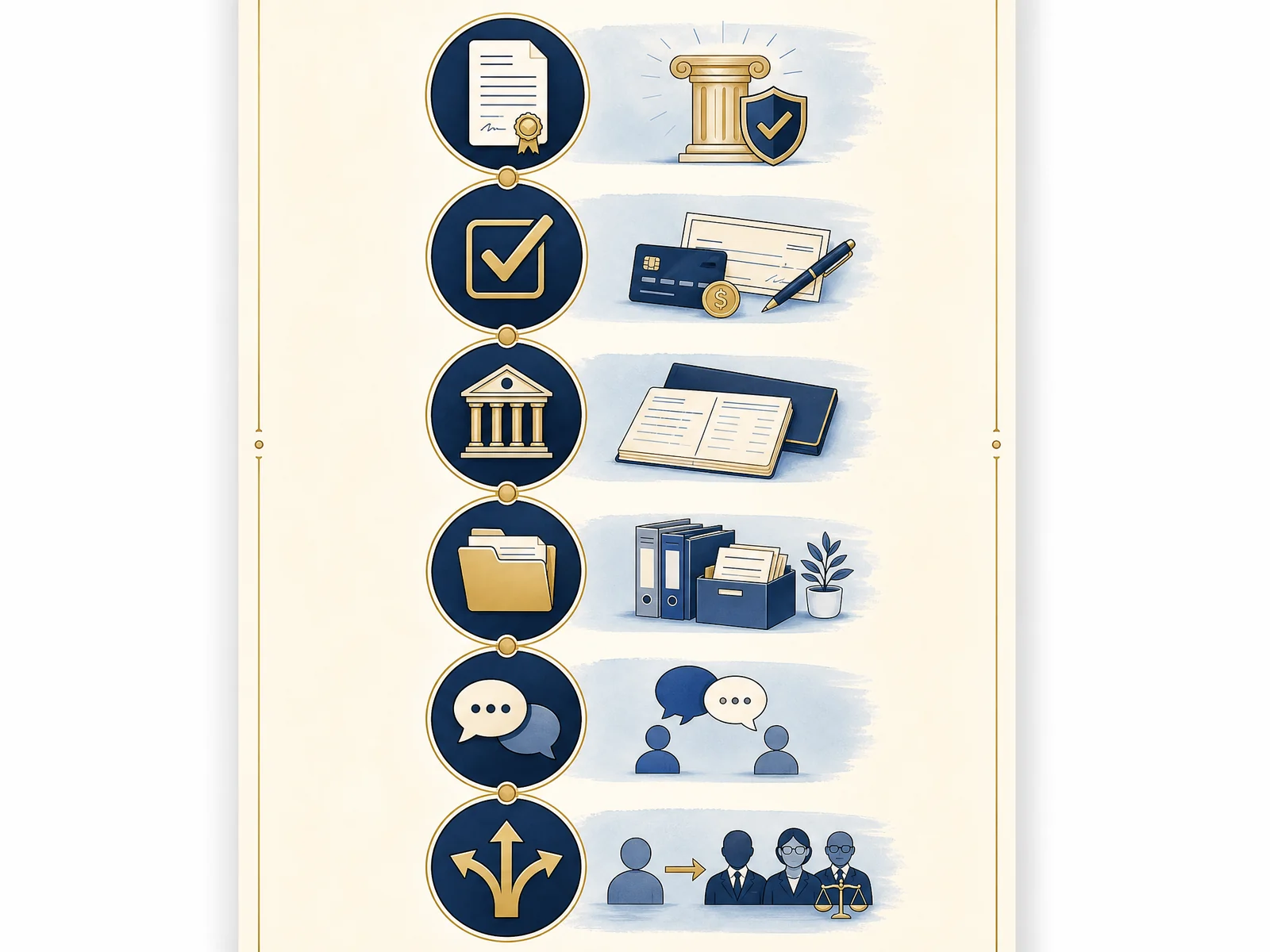 Financial power-of-attorney workflow showing authority, bills, reconciliation, reporting, and professional support
