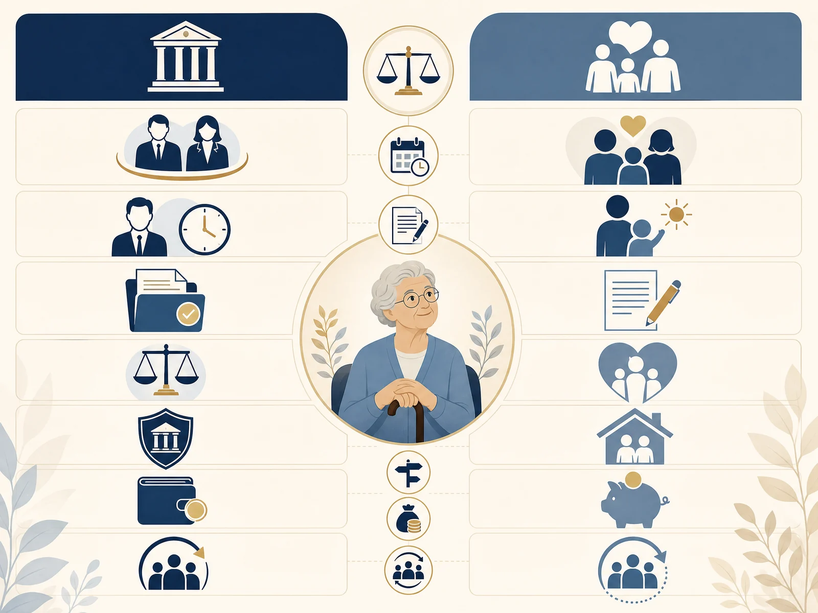 Comparison graphic showing senior-focused choice factors: trust, availability, authority, documentation, boundaries, and continuity